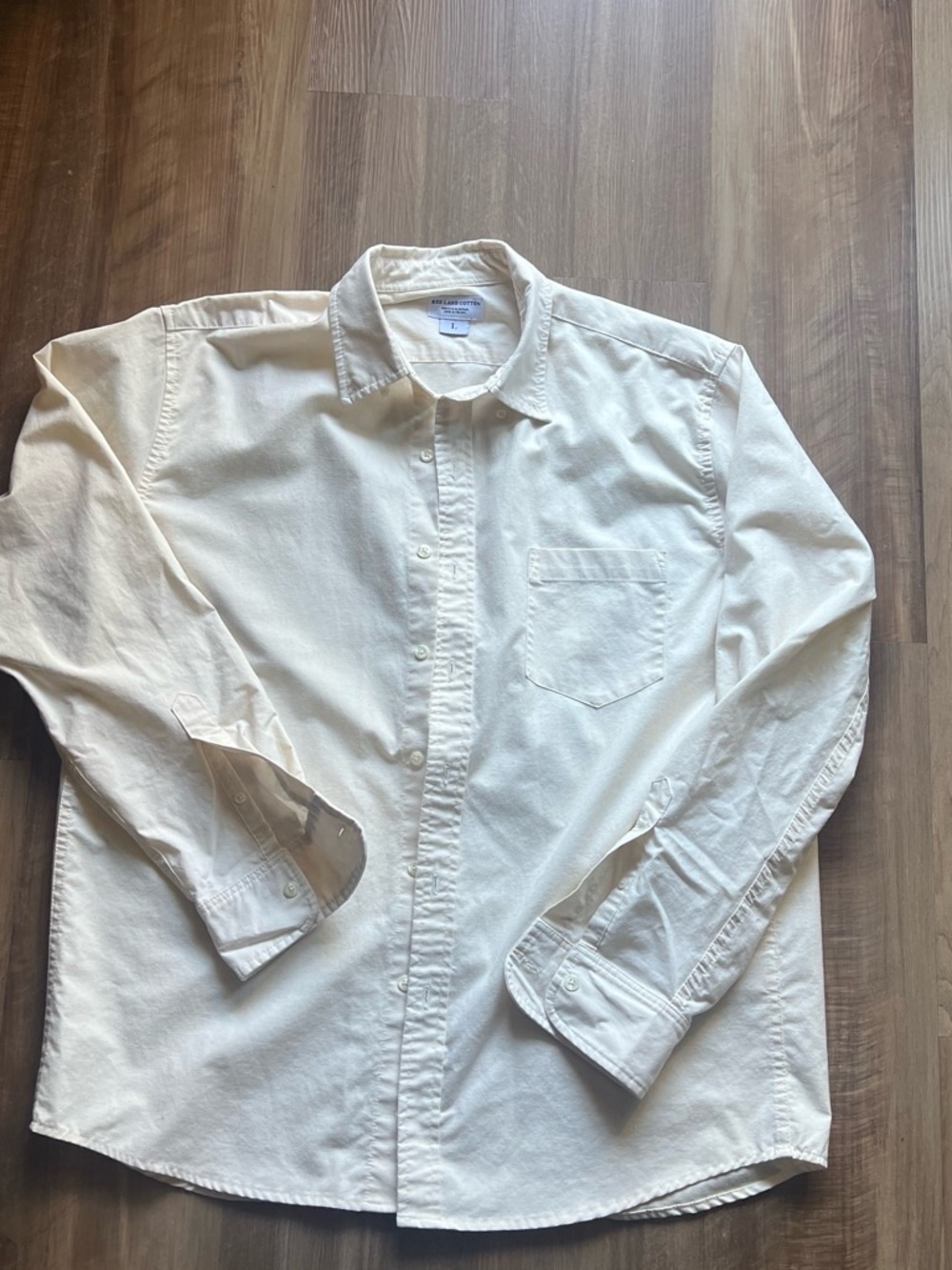 Men's Cream Long-Sleeve Button-Down Shirt - Casual Pocket Shirt